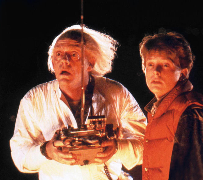 Michael J. Fox i Christopher Lloyd. "Powrót do przyszłości"/"Back to the Future", komedia SF, USA 1985, reż. Robert Zemeckis