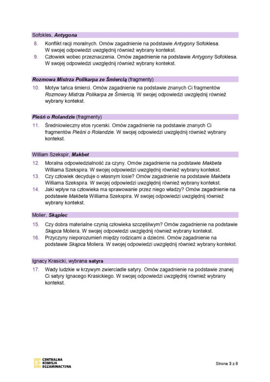 Matura 2025 - pytania jawne język polski część ustna