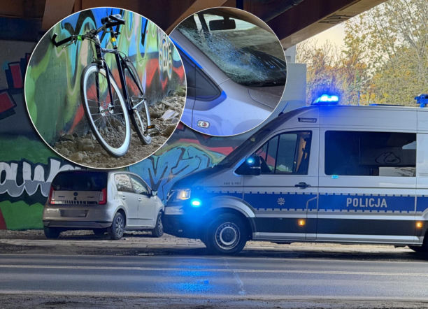 Roztrzaskana szyba i ciężko ranny rowerzysta. Groźny wypadek pod Trasą Siekierkowską