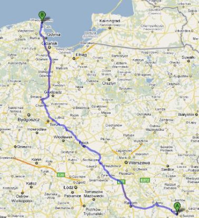 Trasa 12 Lublin-Władysławowo - mapka