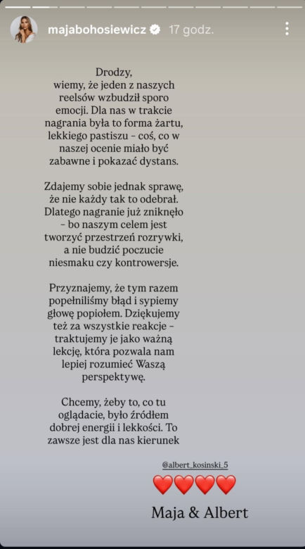 Afera w "Tańcu z gwiazdami". Maja Bohosiewicz usunęła nagranie i wydała oświadczenie. "Sypiemy głowę popiołem"