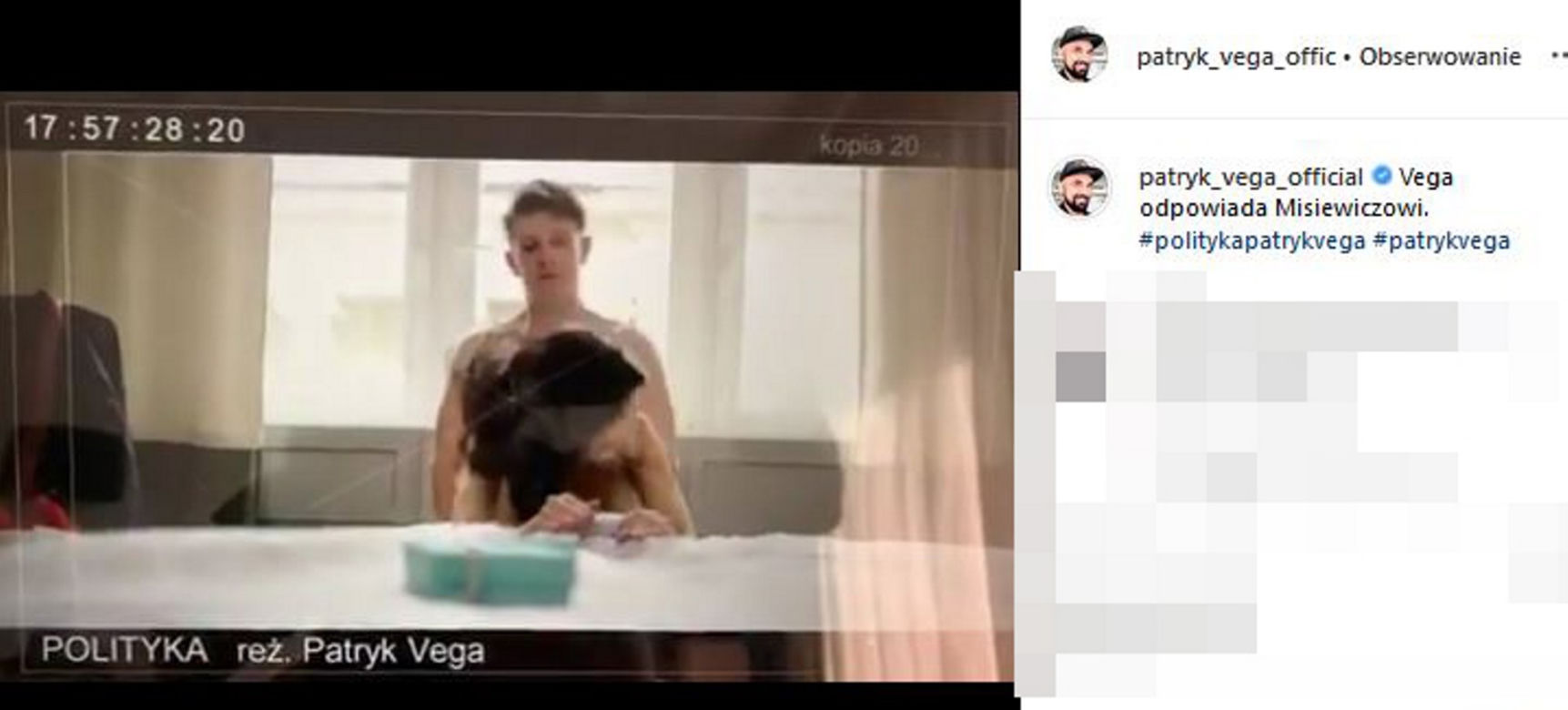 Patryk Vega: Wypuścili Misiewicza, żeby zablokował film 