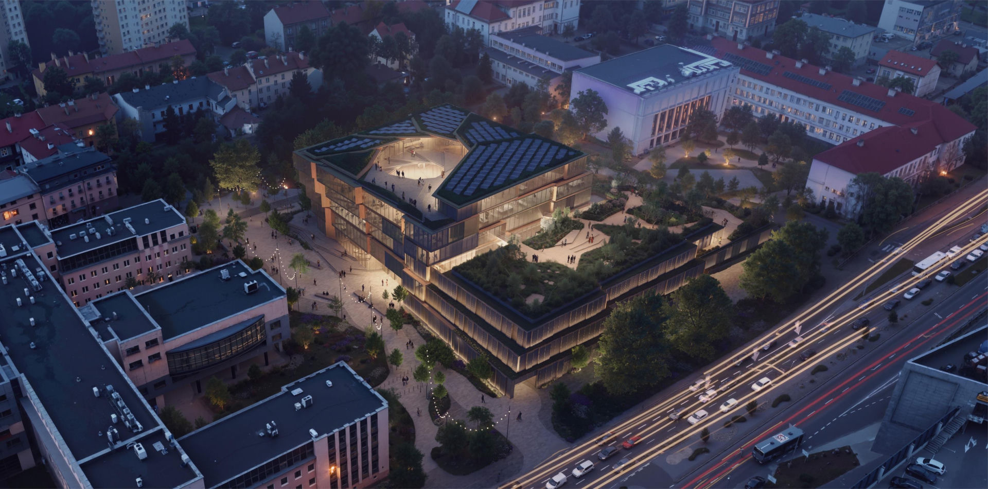 Wizualizacja projektu biblioteki w Rzeszowie - widok panoramiczny