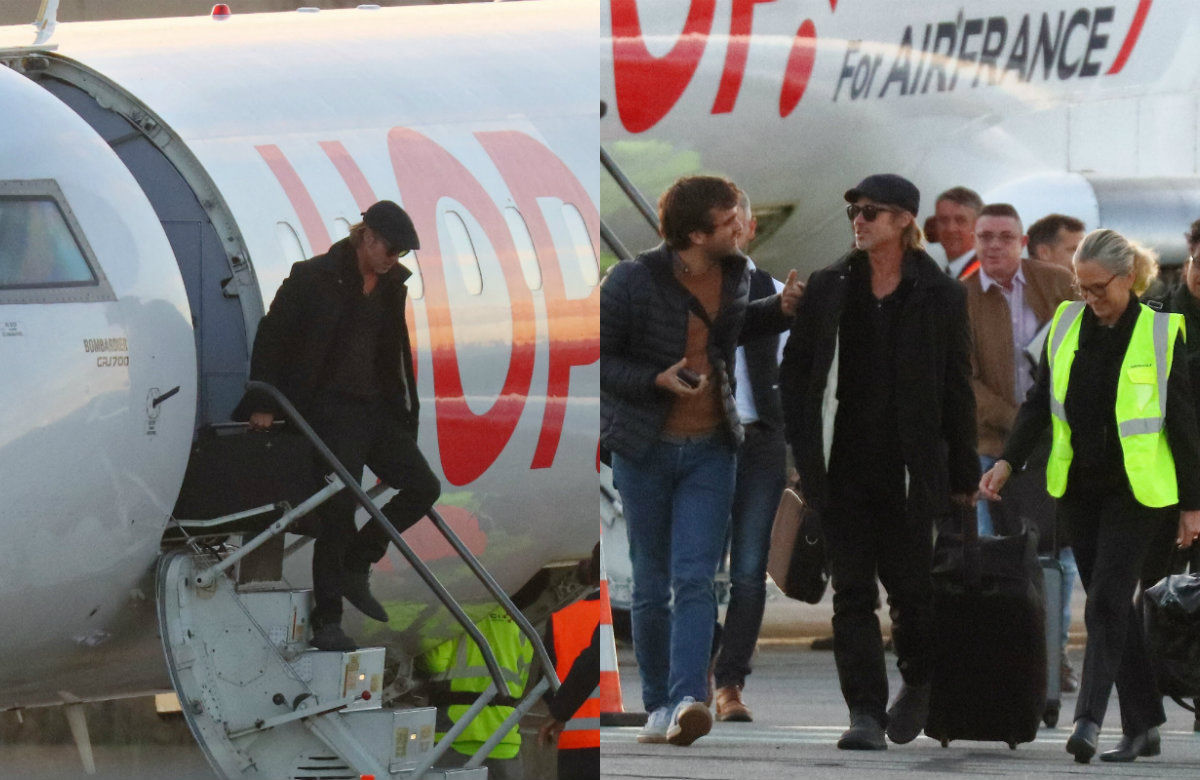 Brad Pitt wysiada z samolotu