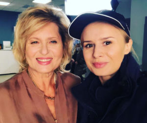 M jak miłość. Sonia (Barbara Wypych), Weronika Sobańska (Ewa Kasprzyk) na planie