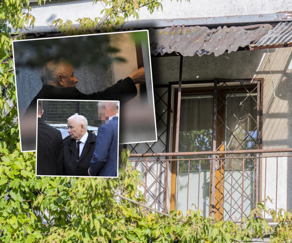 Zniszczony balkon domu Jarosława Kaczyńskiego. Na wstawkach prezes PiS pod budynkiem. O powrocie do domu przeczytasz na SE.