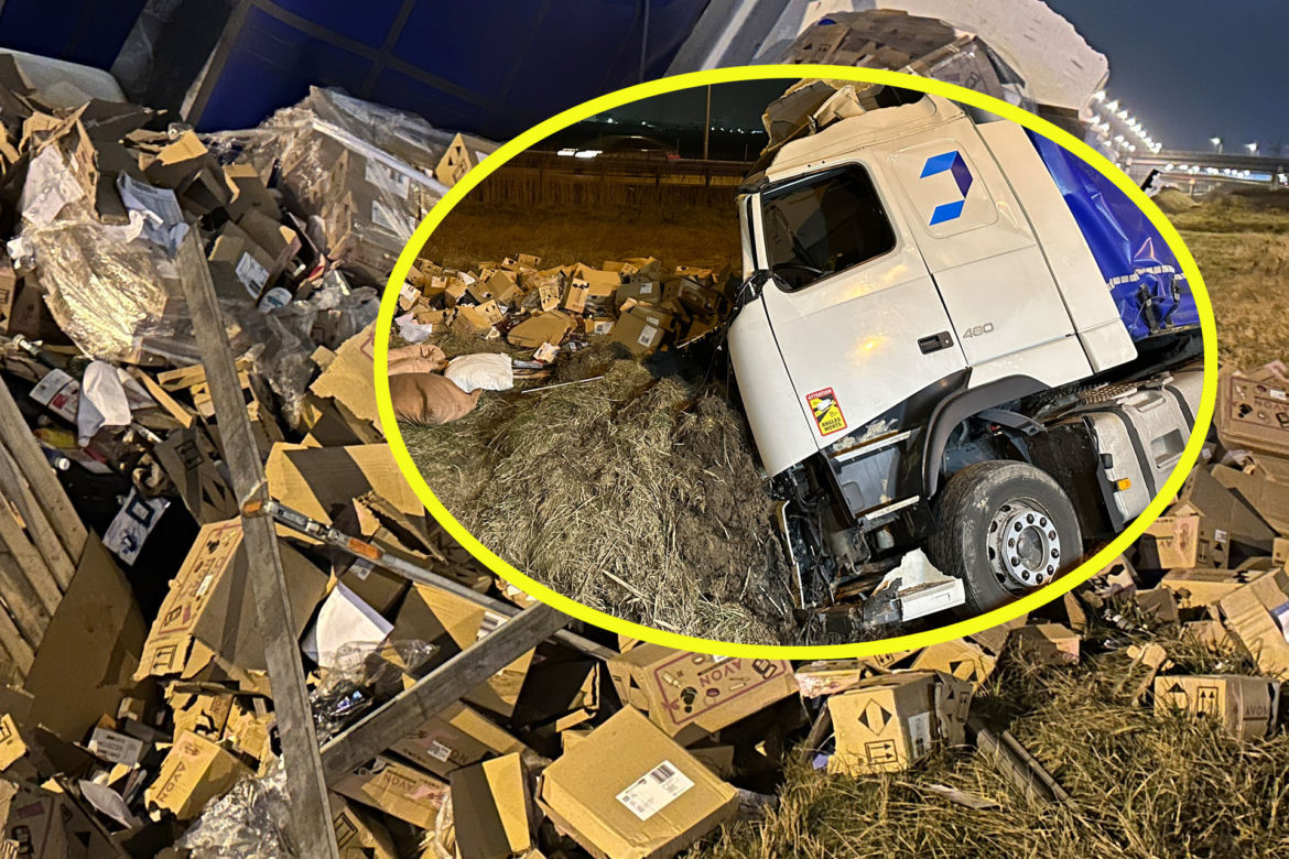 Groza na trasie S8. Zderzenie dwóch ciężarówek. Na jezdnie wysypały się kosmetyki!