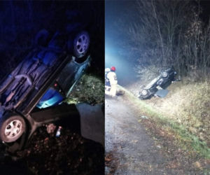 Poważny wypadek w gminie Obrowo koło Torunia. Auto dachowało