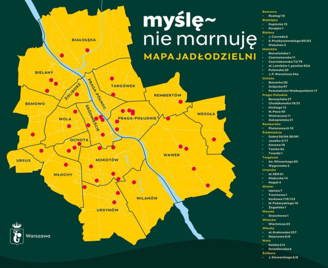 Jadłodzielnie w Warszawie mapka