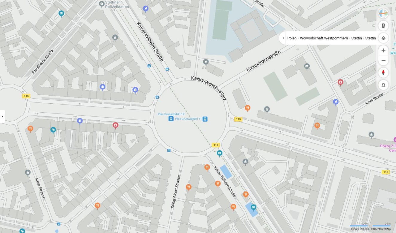 Niemieckie nazwy ulic w Szczecinie na mapach Bing