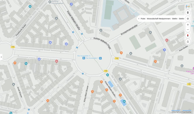 Niemieckie nazwy ulic w Szczecinie na mapach Bing