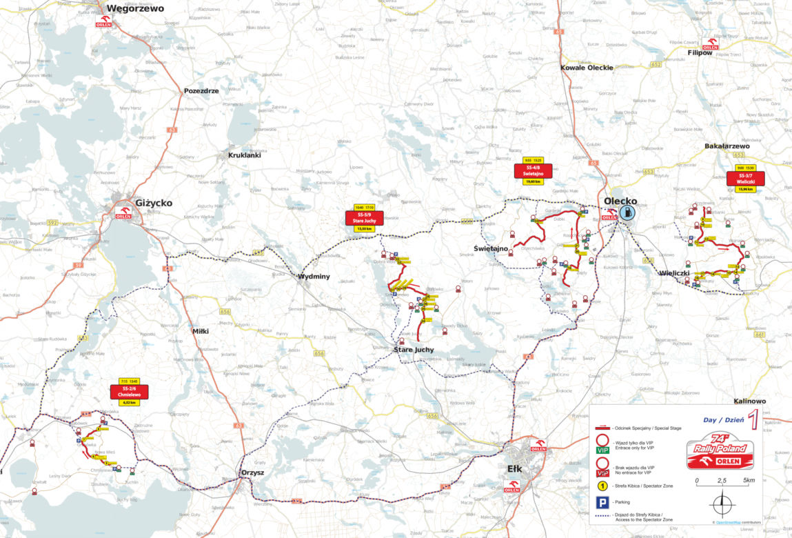 74. Rajd Polski 2017, odcinki specjalne dzień 1 - MAPA