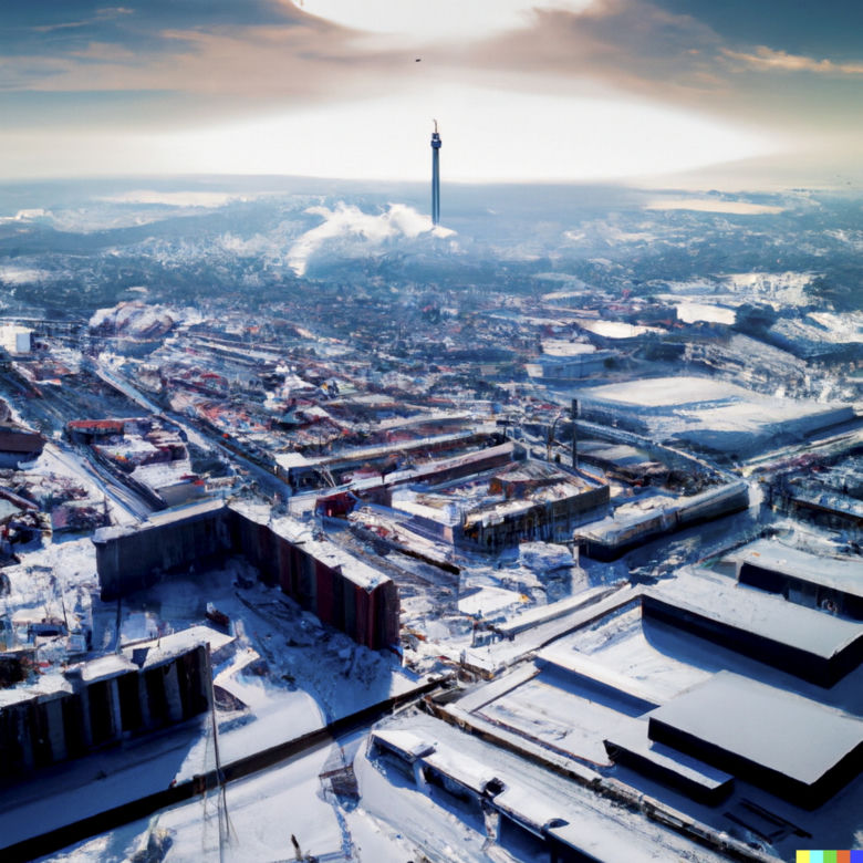 Stolica Sosnowca wzimowej, futurystycznej scenerii