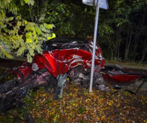 Mercedes Klasy E uderzył w drzewo, nie żyje kierowca