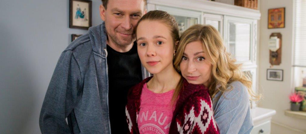 Mąż czy nie mąż. Marta (Magdalena Schejbal), Michał (Marcin Perchuć), Zuzia (Magdalena Żak)