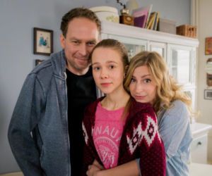Mąż czy nie mąż. Marta (Magdalena Schejbal), Michał (Marcin Perchuć), Zuzia (Magdalena Żak)