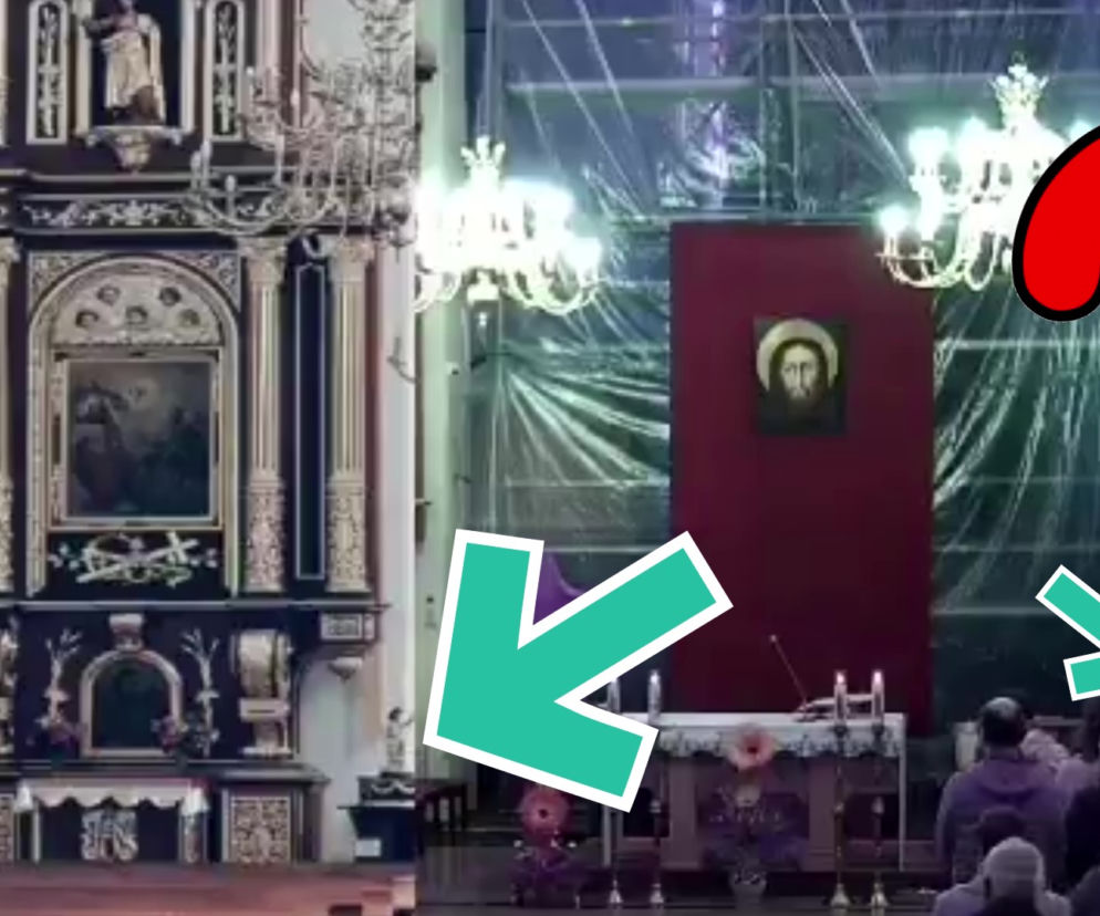 Puste ławy w kościele? Pic na wodę, fotomontaż. 