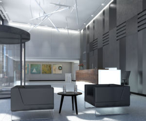 ASTORIA Premium Offices – nowa inwestycja biurowa w centrum Warszawy. Wizualizacja przestrzeni reprezentacyjnej biurowca