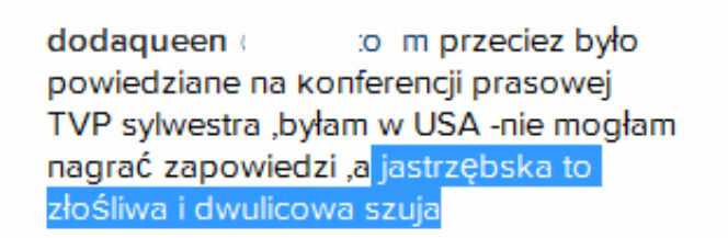 Doda do Agnieszki Jastrzębskiej: "Dwulicowa szuja!"