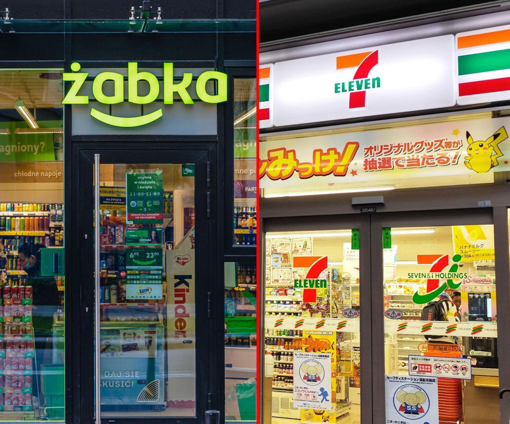 Witryna sklepu Żabka obok witryny sieci 7-Eleven. O możliwym przejęciu Żabki przez giganta przeczytasz na SE Superbiz.