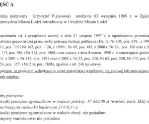 11 Oświadczenie majątkowe wiceprezydenta Krzysztofa Piątkowskiego