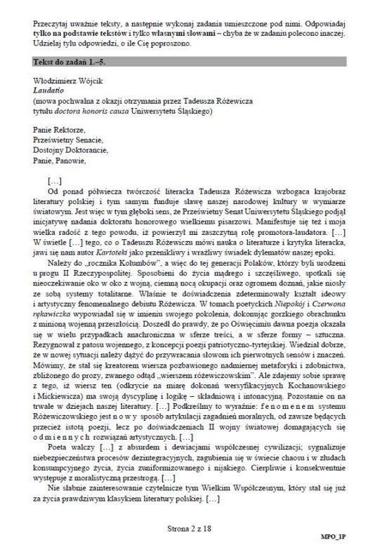 egzamin maturalny język polski 2018 MATURA