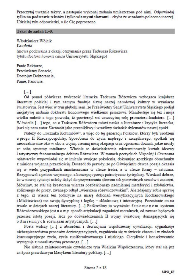 egzamin maturalny język polski 2018 MATURA