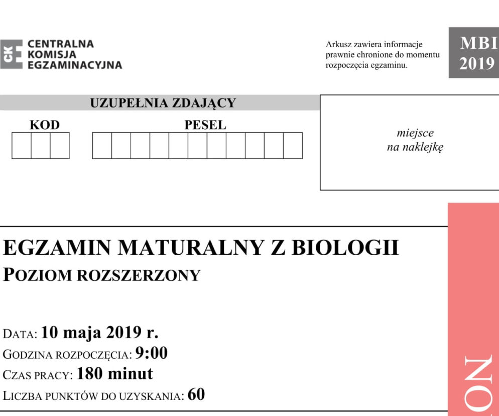 ARKUSZE CKE - Matura biologia 2019
