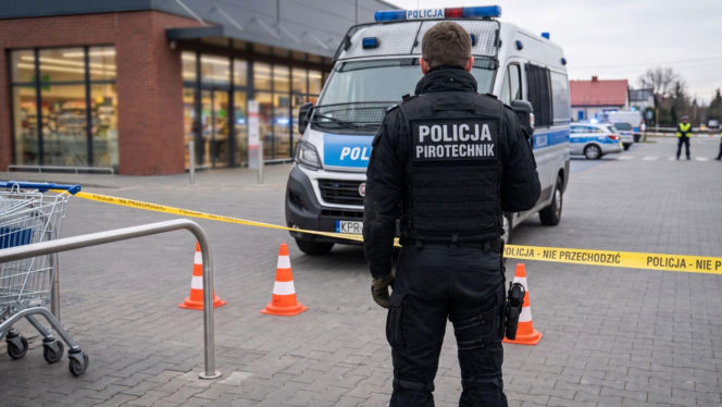 Ewakuacja sklepów i stacji paliw w Radziejowie. Na miejscu są antyterroryści 