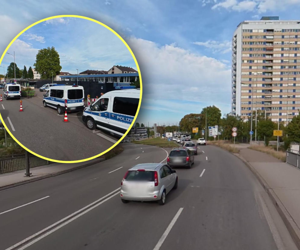 Droga do przejścia granicznego Kehl. Na miniaturze radiowozy niemieckiej policji. O zatrzymaniu Polaka czytaj w Eska.
