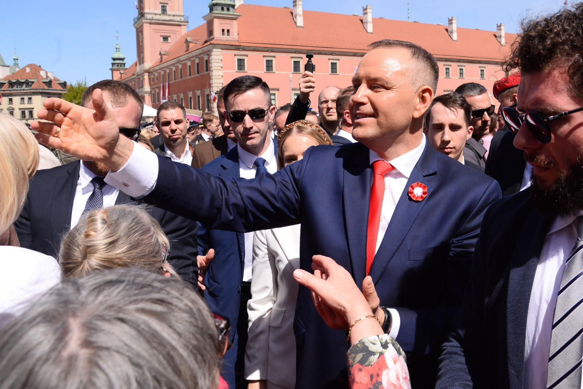 Warszawa. Święto Narodowe Trzeciego Maja. Para prezydencka na Placu Zamkowym w Warszawie