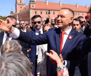 Warszawa. Święto Narodowe Trzeciego Maja. Para prezydencka na Placu Zamkowym w Warszawie