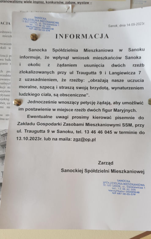 Afera w Sanoku. W miejsce „obscenicznych rzeźb” chcą postawić figurki Maryi 