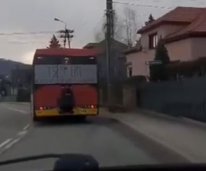 Bielsko-Biała. Jechał na zderzaku autobusu! To nagranie jest hitem [ZDJĘCIA]
