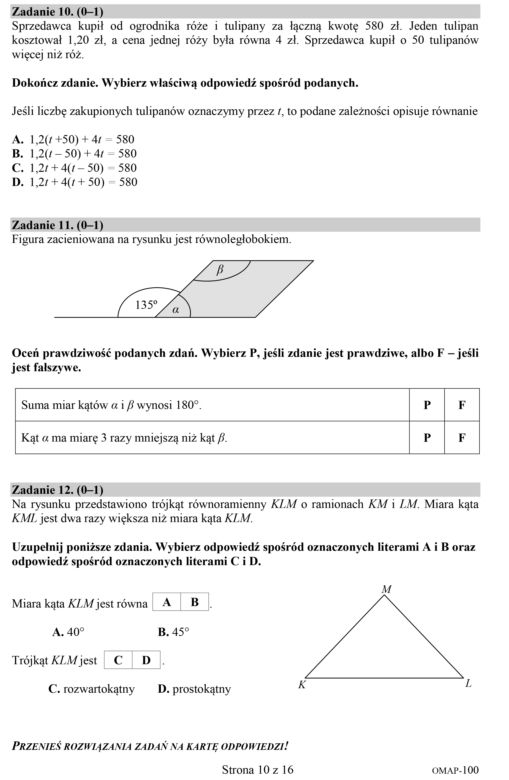 Egzamin ósmoklasisty 2020 matematyka