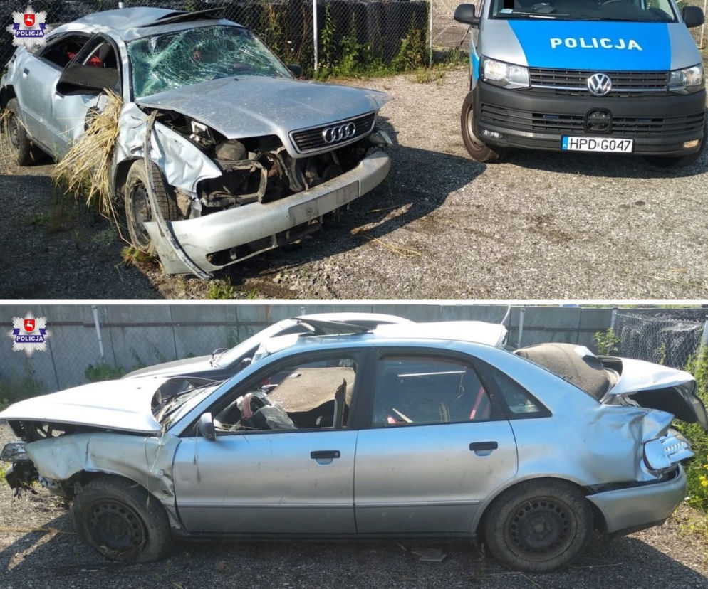 Dachował Audi A4 wracając z pracy