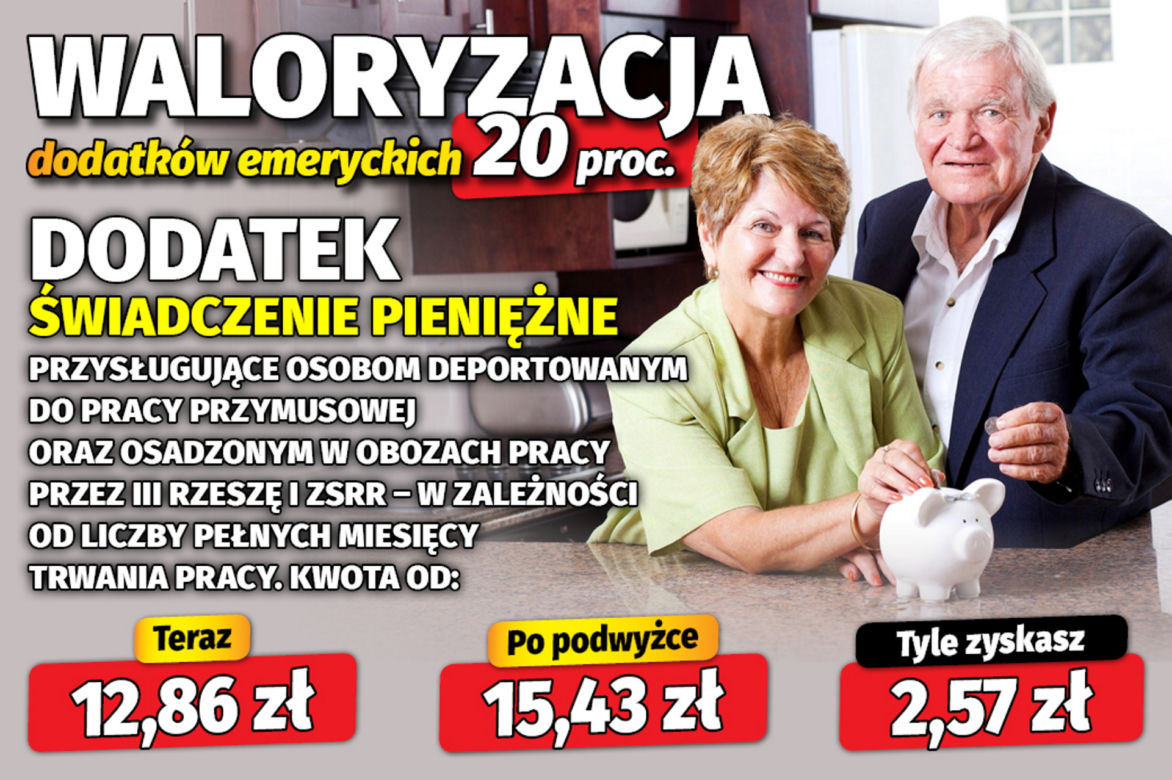 Waloryzacja dodatków emeryckich 20 proc.