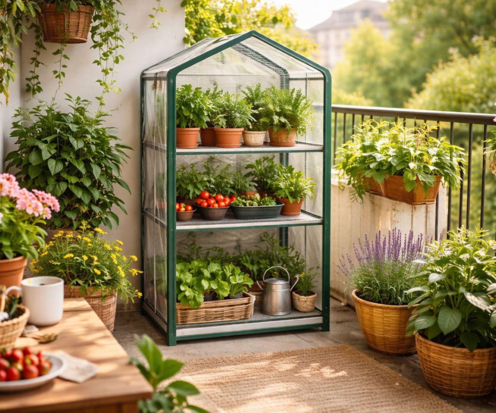 balkon, rośliny, szklarnia