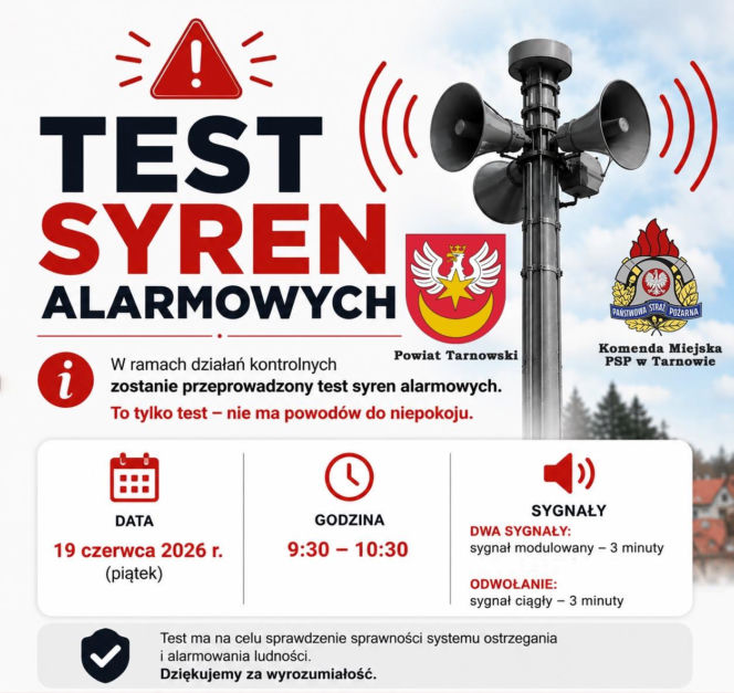 Plakat testu syren alarmowych