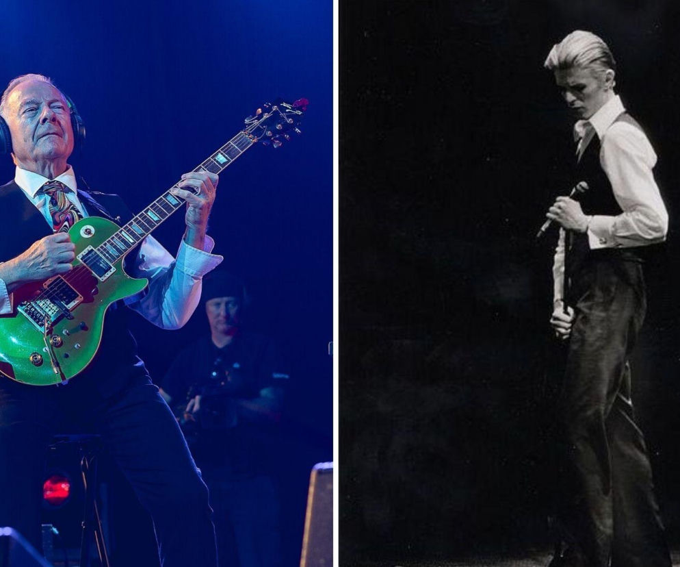 Robert Fripp z gitarą na scenie. Obok David Bowie z mikrofonem. O ich współpracy przeczytasz na EskaRock.