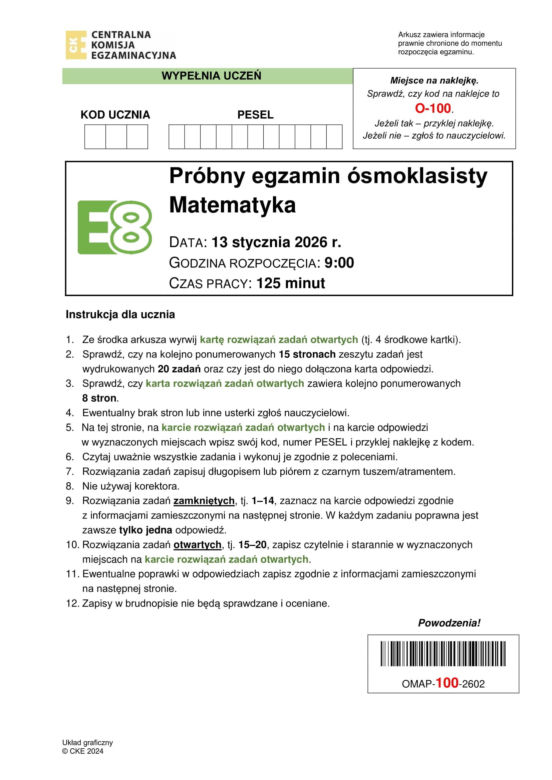 Próbny egzamin ósmoklasisty 2026: Matematyka ARKUSZE CKE