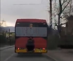 Bielsko-Biała. Jechał na zderzaku autobusu! To nagranie jest hitem [ZDJĘCIA]