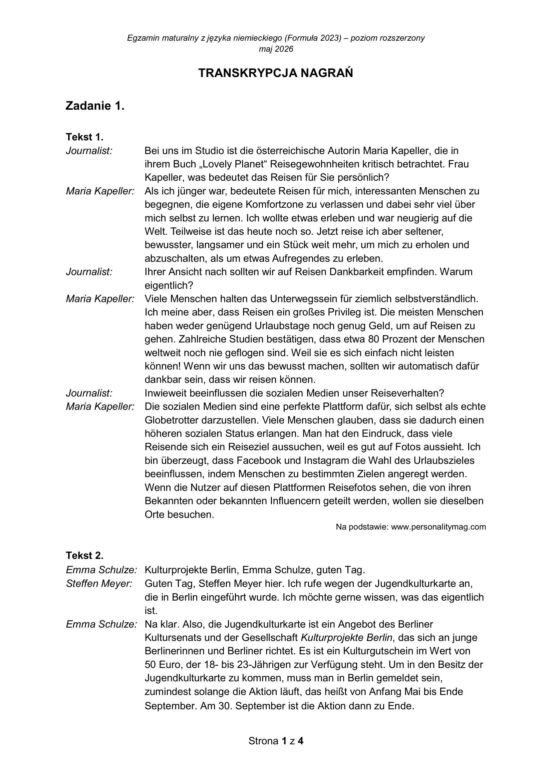 Matura 2026: NIEMIECKI rozszerzony 12.05.2026r. Arkusze CKE [Formuła 2023]