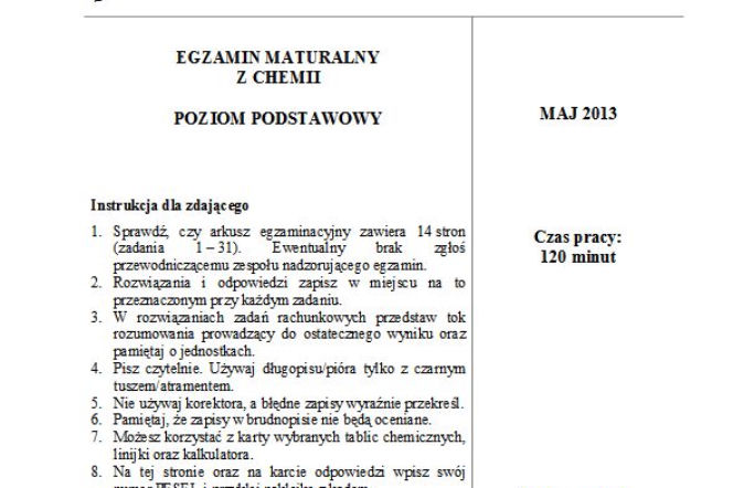 Chemia 2013 poziom podstawowy