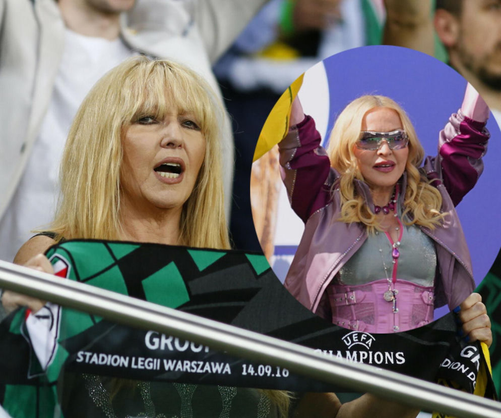 Maryla Rodowicz ze szalikiem na stadionie. Na miniaturze obok Madonna. O finale mundialu przeczytasz na SE.