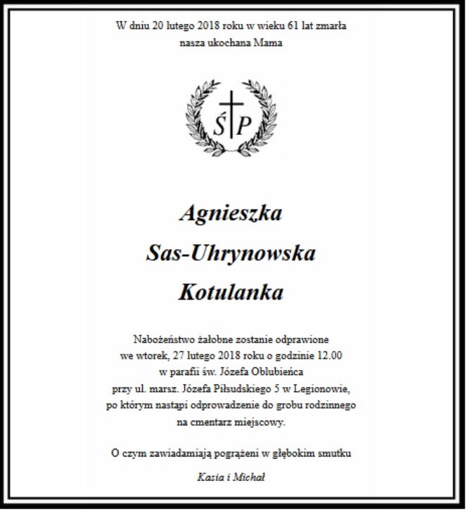 NIE ŻYJE Agnieszka Kotulanka