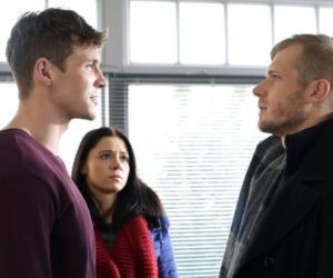 M jak miłość odc. 1220. Iza (Adriana Kalska), Artur (Tomasz Ciachorowski), Marcin (Mikołaj Roznerski)