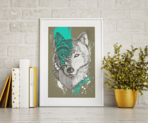 BOHO: Obraz z wilkiem