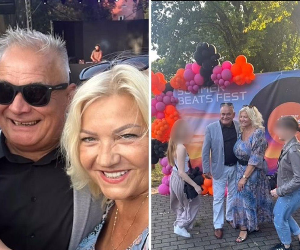 Uśmiechnięci Paweł i Bożena z Sanatorium Miłości na festiwalu. Obok drugie zdjęcie na ściance. Czytaj na SE.