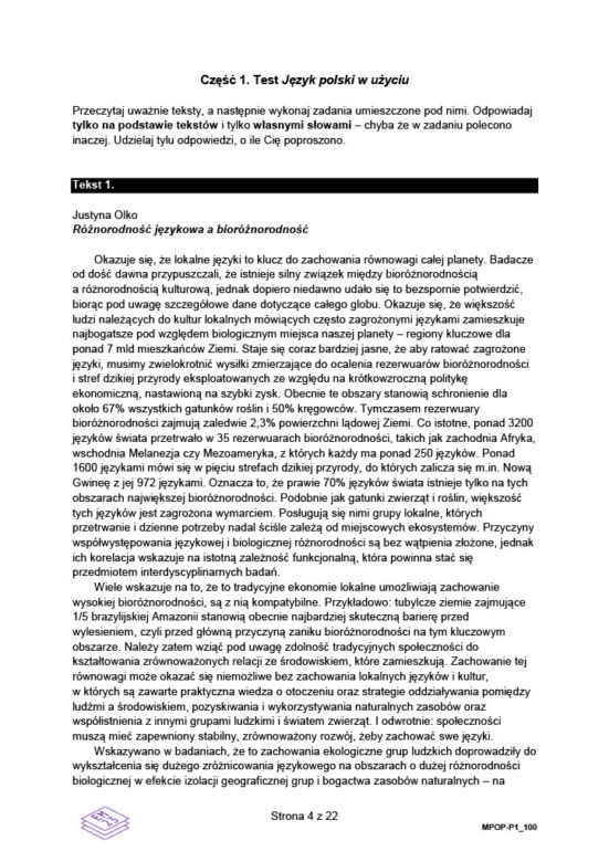 Próbna matura z języka polskiego 2022/2023 - ARKUSZ CKE
